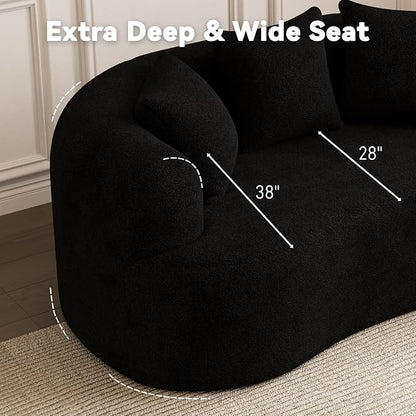 69" Curved Loveseat Sofa, Modern Chenille Cloud Couch with Extra Deep Seat, Oversized Love Seat Couch for Living Room Bedroom Apartment Small Spaces, No Assembly Required, Black