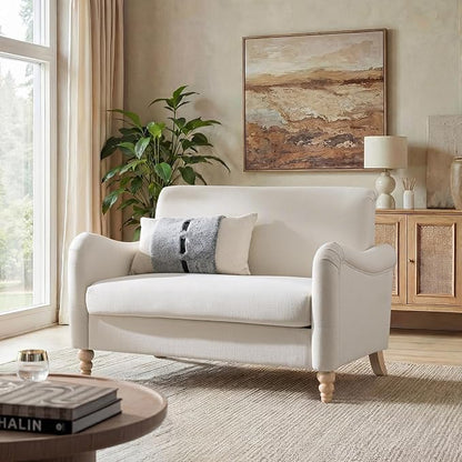 EcoHarbor Living 50.5" Mid-Century Modern Couch, Upholstered Sofa with Armrests, Stripe Mini Couches for Small Spaces, Living Room, Bedroom, Office, Apartment, Ivory