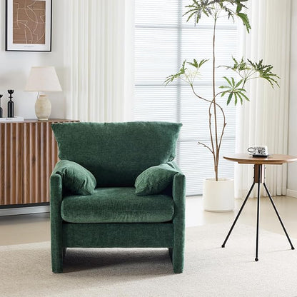 34" Wide Accent Chair for Living Room, Chenille Oversized Armchair Modern Upholstered Lounge Chair Mid-Century Reading Chair for Bedroom Comfy Single Sofa Chair, Green