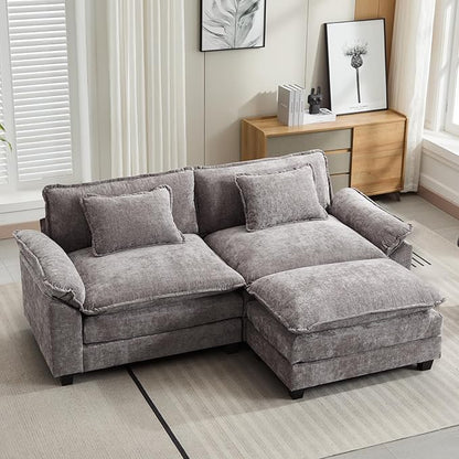 Oprisen 86" Modular Sectional Sofa, Comfy Cloud Couch Sectional Sofa with Ottoman, Chenille Sofa Sleeper Deep Seat Sofa with Throw Pillows for Living Room (Light Gray, 86"- L Shape)