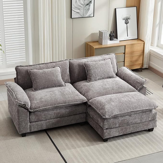 Oprisen 86" Modular Sectional Sofa, Comfy Cloud Couch Sectional Sofa with Ottoman, Chenille Sofa Sleeper Deep Seat Sofa with Throw Pillows for Living Room (Light Gray, 86"- L Shape)