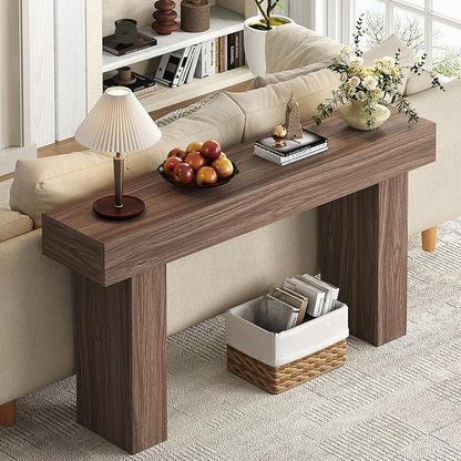 knoworld 63 Inch Long Console Table for Entryway, Farmhouse Wood Rectangular Sofa Table Behind Couch Table, Narrow Entryway Table for Living Room, Entrance, Hallway, Foyer, Easy Assembly (Brown)