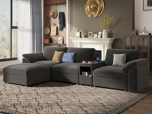 EASE MOOSE Oversized L Shape Sectional Modular Sofa, Extra Large Deep Seat Couch with Versatile Console Modular Cloud Sectional Couch,Removable Washable