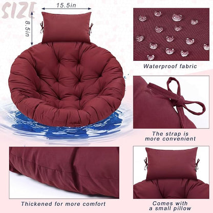 Tudomro Brick Red Egg Chair Cushion Hanging Basket Chair Replacement 45x45 Hammock Basket Swing Waterproof Cushion Hanging Swing Pads with Headrest for Indoor Outdoor Porch Backyard Patio Garden