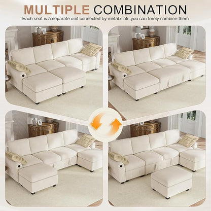 Hanherry 104" Sectional Couch with Pull Out Sofa Bed,Chenille Sleeper Sofa with Storage Ottoman & USB Charging,Comfy U Shaped Modular Couches for Living Room,Apartment