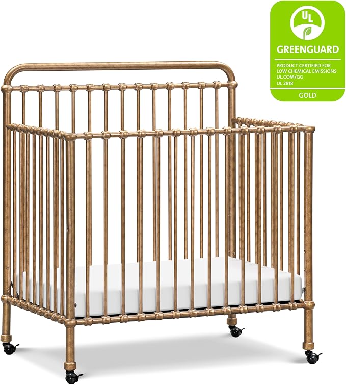 Namesake Winston 4-in-1 Convertible Mini Crib w/Wheels Durable Metal | GREENGUARD Gold Certified - Portable, Metal Baby Crib w/ Removable Wheels - Converts to Toddler Bed, Daybed & Twin Size Bed