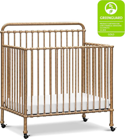 Namesake Winston 4-in-1 Convertible Mini Crib w/Wheels Durable Metal | GREENGUARD Gold Certified - Portable, Metal Baby Crib w/ Removable Wheels - Converts to Toddler Bed, Daybed & Twin Size Bed