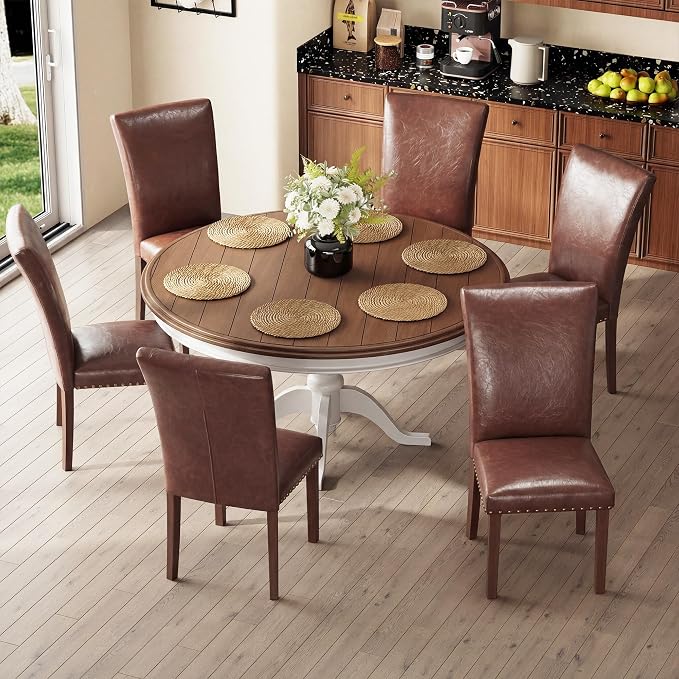 MALOL Dining Chairs Set of 4, High Back Dining Chair with Wood Legs and Nailhead Trim, Modern Padded Kitchen Room Chairs for Dining Room/Restaurant, Light Brown