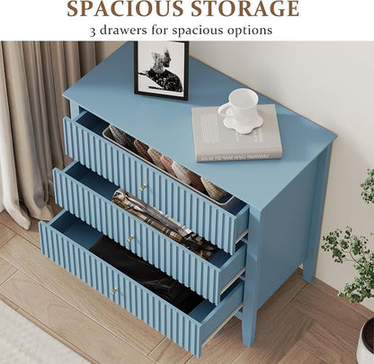 RoyalCraft Fluted 3 Drawer Dresser Set of 2, 32'' Wide Dresser Nightstand for Bedroom, Modern Wood Chest of Drawers, Large Painted Nightstand with 3 Drawers for Closet, Hallway, Entryway, Light Blue
