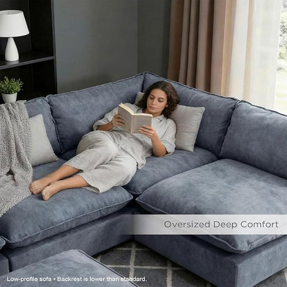 Iroomy Modular Sectional Sofa, Oversized Chenille Cloud Couch, Deep Comfy Seat, 2-Seater Sofas Couches for Living Room, Dusty Blue