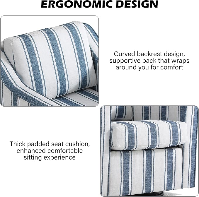 Swivel Accent Chair, Modern Round Barrel Arm Chair for Living Room, Bedroom, Comfy Club Reading Chairs for Adults (Stripe Navy Blue, Set of 1)