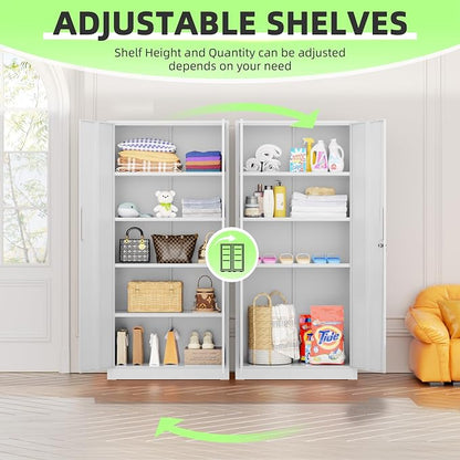 Crownland 72" Metal Storage Cabinet, Lockable Garage Storage Cabinets, High Office Cabinet with Adjustable Shelves for Home Office, Pantry, Garage, Classroom, File(White-Narrow Size)