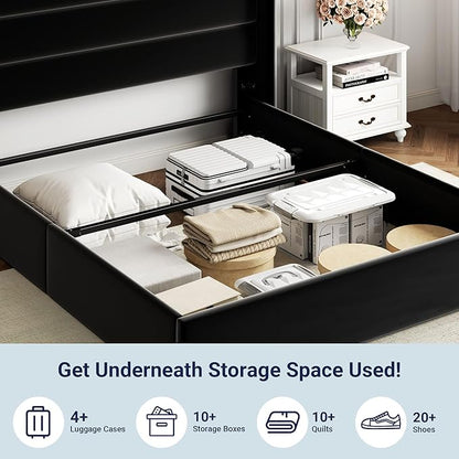 Allewie Full Size Velvet Lift Up Storage Bed, Modern Wingback Headboard, Hydraulic Support, No Box Spring Needed, Black