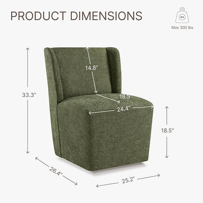 KISLOT Upholstered Dining Chairs Set of 2 with Casters, Wingback Modern Side Armless Deskchair with Rollers for Diningroom Bedroom Livingroom Reading Room, Green Fabric