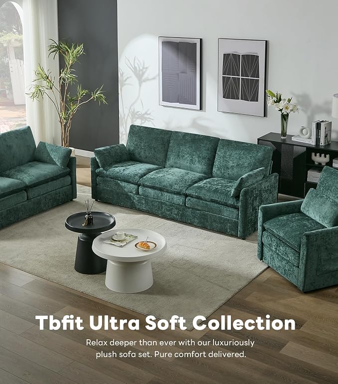 Iroomy 83" Cloud Couch, Chenille Modern Sofa 3 Seater, Comfy Plush Thick Cushions, Pocket Springs, Cloud-Like Comfort Sofas for Small Living Room Apartment, Green