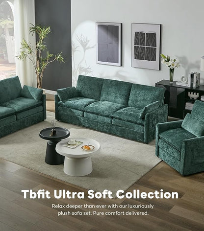 Iroomy 83" Cloud Couch, Chenille Modern Sofa 3 Seater, Comfy Plush Thick Cushions, Pocket Springs, Cloud-Like Comfort Sofas for Small Living Room Apartment, Green