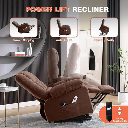 MAHOMICO Power Lift Recliner Chair for Elderly with Vibration Massage and Lumbar Heating, Electric Lift Recliner Single Sofa with Side Pocket and USB Charge Port for Living Room