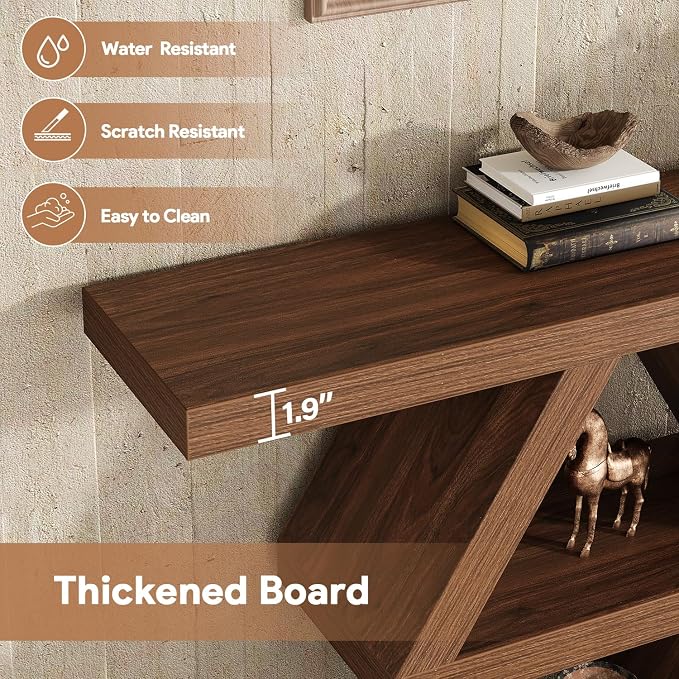 39.4-Inch Farmhouse Console Table for Entryway, Wood Behind Couch Table with Storage Shelves, Rectangular Sofa Table, Narrow Entryway Table for Entrance, Hallway, Foyer, Living Room, Entry Way Table