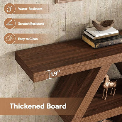 39.4-Inch Farmhouse Console Table for Entryway, Wood Behind Couch Table with Storage Shelves, Rectangular Sofa Table, Narrow Entryway Table for Entrance, Hallway, Foyer, Living Room, Entry Way Table
