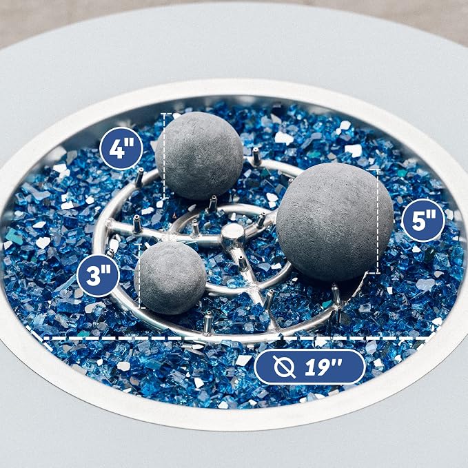 Skyflame Fireplace Balls for Gas Fireplace, Set of 6 Round Fire Stones Set for Indoor and Outdoor Fire Pits Accessory, 5 Inch, Gray