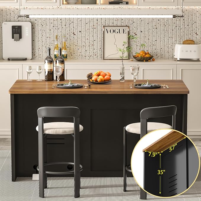 GDLF 60.7" W Large Kitchen Island with Storage and Fridge Space, Modern Kitchen Bar Island Table and Dining Table with Drawers