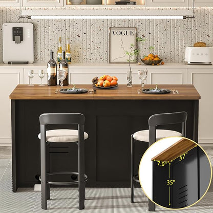 GDLF 60.7" W Large Kitchen Island with Storage and Fridge Space, Modern Kitchen Bar Island Table and Dining Table with Drawers