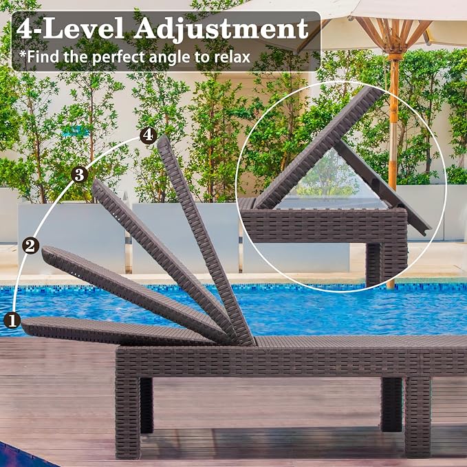DIMAR GARDEN Outdoor Chaise Lounge,Resin Pool Lounge Chair Waterproof Recliner Beach Chairs, Mocha