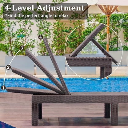 DIMAR GARDEN Outdoor Chaise Lounge,Resin Pool Lounge Chair Waterproof Recliner Beach Chairs, Mocha