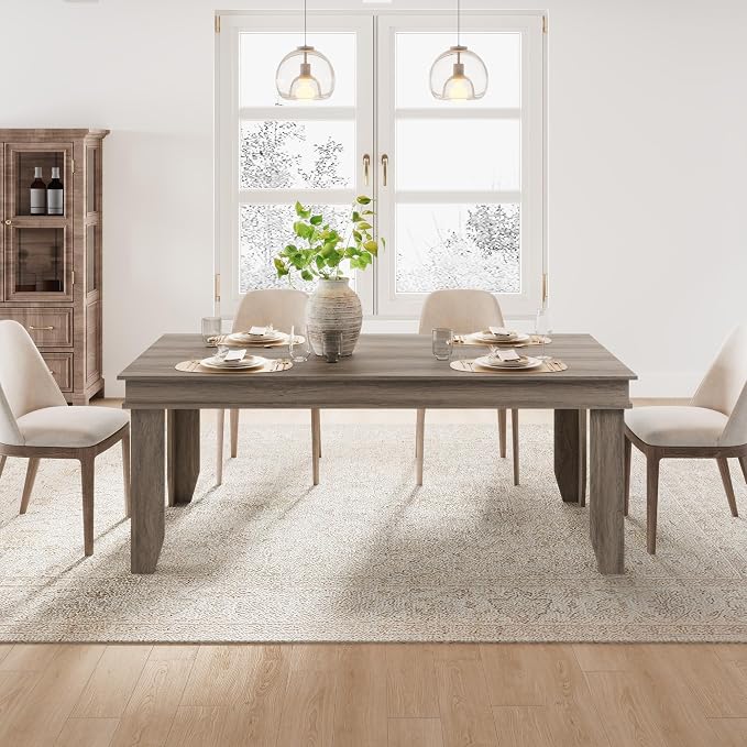GarveeHome Farmhouse Dining Table for 6-8 People, 71 in Long Kitchen Tables with Wooden Sturdy Frame, 6 ft Large Rectangular Dinner Table for Dining Room, Kitchen, Grey Walnut, 71" Non-extendable
