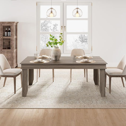GarveeHome Farmhouse Dining Table for 6-8 People, 71 in Long Kitchen Tables with Wooden Sturdy Frame, 6 ft Large Rectangular Dinner Table for Dining Room, Kitchen, Grey Walnut, 71" Non-extendable