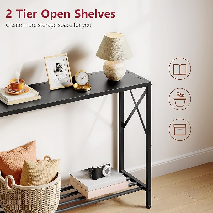 Tajsoon Console Table, 2-Tier Entryway Table, 41.8”L Narrow Sofa Tables with Shelves, Behind The Couch, for Entrance, Hallway, Living Room, Foyer, Corridor, Office, Black