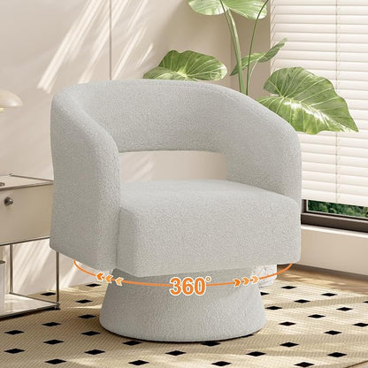 Luxanimarion Swivel Barrel Accent Chair,Oversized Teddy Upholstered Round Swivel Chair,Modern Luxury 360 Degree Living Room Vanity Chair for Bedroom Office,White,4PCS