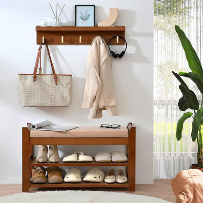 PETKABOO Shoe Rack for Front Door Entrance, 28” Entryway Bench with Coat Rack, Hall Tree Shoe Bench with Storage for Entry, Hallway, Bedroom, Living Room