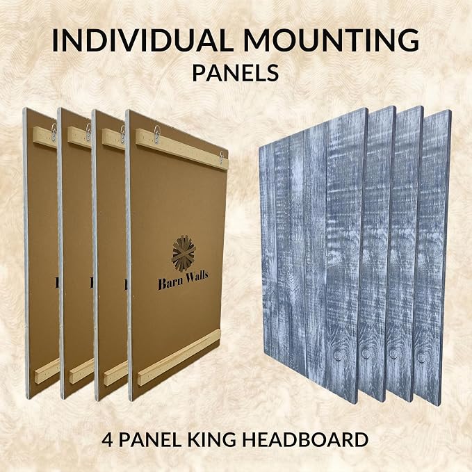 Barn Walls - Wall Mounted Floating King Size Bed Headboard - Handcrafted Solid Wood Construction - Easy No-Drill Installation - Contemporary Coastal Design - Elegant Blue Stonewash Finish, King Size