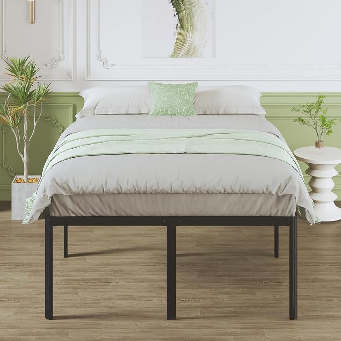 Lutown-Teen 25 Inch High Queen Bed Frame with Rounded Corner Legs, Heavy Duty Metal Queen Platform Bed Frame with Steel Slats Support, No Box Spring Needed, Noise Free, Easy Assembly