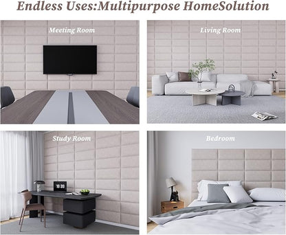Peel and Stick Upholstered Wall Mounted Headboard Full Size, 6 Panels Tufted Fabric Headboard,Wall Mounted Headboards, Interior Wall Panels for Bedroom, 10"x24" Beige