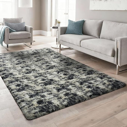 Ophanie Black Gold and Grey Area Rugs for Living Room 5x7,Dark Black Gold Fluffy Shag Large Fuzzy Plush Soft Carpets,Floor Shaggy Rugs for Bedroom,Carpet for Dorm Decor with Over 99 pcs Pile fibers