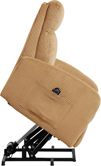 Lexicon Power Lift Recliner Chair for Elderly with Remote Control, Gentle Lift Motion, Side Pocket Armrest, Corduroy Upholstered Electric Recliner for Living Room/Bedroom, Easy Assembly, Yellow