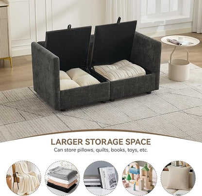 55" Cloud Modular Loveseat Sofa with Storage, Modern Upholstered Sofa Couch Small Love Seat, 2 Seater Chenille Comfy Sectional Sofa with Armrests for Living Room, Small Space, Dark Grey