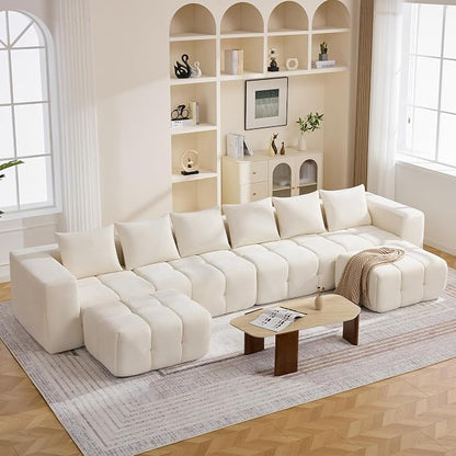160" Boneless U-Shaped Sofa Couch with 2 Ottoman, 6 Seater Comfy Cloud Sectional Sofas with Deep Seat, Oversized Chenille Sectional Memory Foam Couches for Living Room Bedroom, Tufted Sofa, Beige