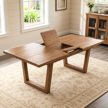 chairus 55"-71" Extendable Reclaimed Wood Dining Table with Butterfly Leaf | Hidden Butterfly Leaf Extends from 55" to 71", Reclaimed Pine Table, Seats 4-8, Sturdy U-shaped Wood Legs, Farmhouse Style