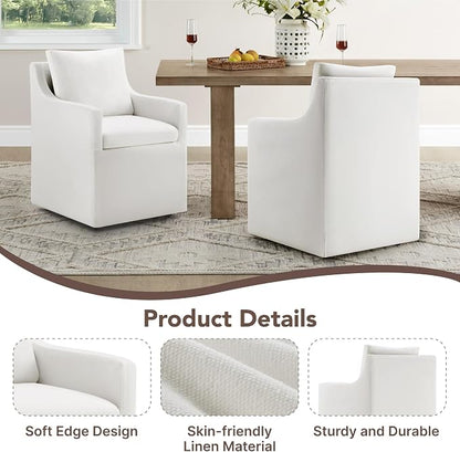KISLOT Upholstered Dining Chairs Set of 1, Modern Dining Room Chairs with Casters & Washable Cover, Rolling Accent Chair with Hidden Storage for Kitchen, Farmhouse, Living Room, White, 1 Box