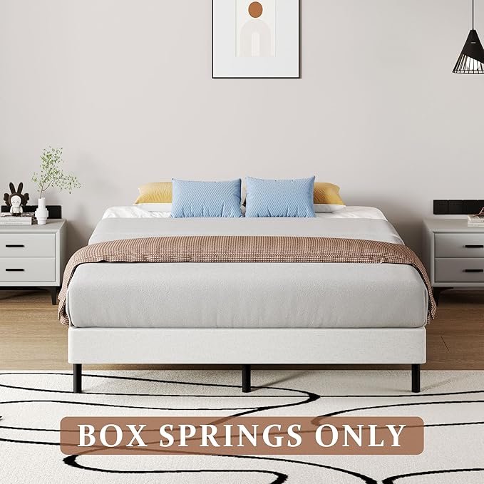 SHOANED King Size Box Springs - 5 Inch Low Profile Mattress Foundation No Noise Heavy Duty Metal Basics Bed Base with Clean Fabric Cover, Easy Assembly