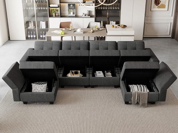 Belffin Modular U Shaped Sectional Sofa Couch with Reversible Chaises 6-seat Sectional Couch with Storage Seat Modular Sectional Set with Ottomans Dark Grey