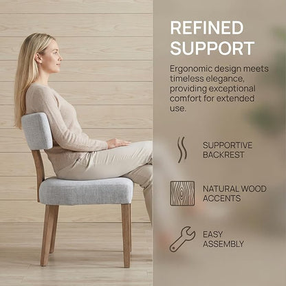 HNY Mid Century Modern Dining Chairs, Farmhouse Linen Fabric Upholstered Accent Chair Curved Backrest Kitchen Chairs Set of 2, with Hardwood Frame, Grey