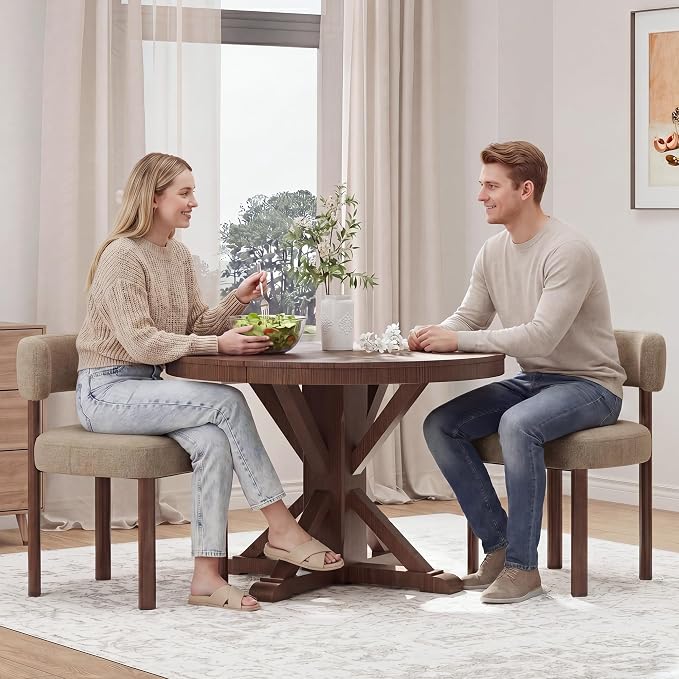 Wooden Dining Chairs Set of 4, Upholstered Kitchen Chairs with Solid Wood Legs, Mid Century Dining Room Chair with Ergonomic Curved Backrest for Kitchen Dining Vanity, Camel
