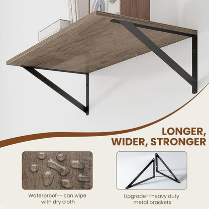 Heimlove Deep Floating Shelves for Wall, 24W x 12D Rustic Grey Wood Wall Shelves Set of 2, Large Floating Shelf for Living Room, Kitchen, Office, Bedroom and Decor Storage, with Metal Bracket - Grey
