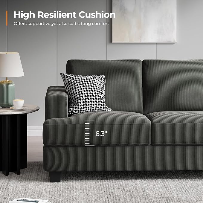COPIAE 89 Inch Sofa with Extra Deep Seats Oversize, 3 Seater Sofa for Living Room, Modern Couch and Sofa, Comfy Armrests and Seats and Backrests, Easy Installation, Corduroy Fabric Grey