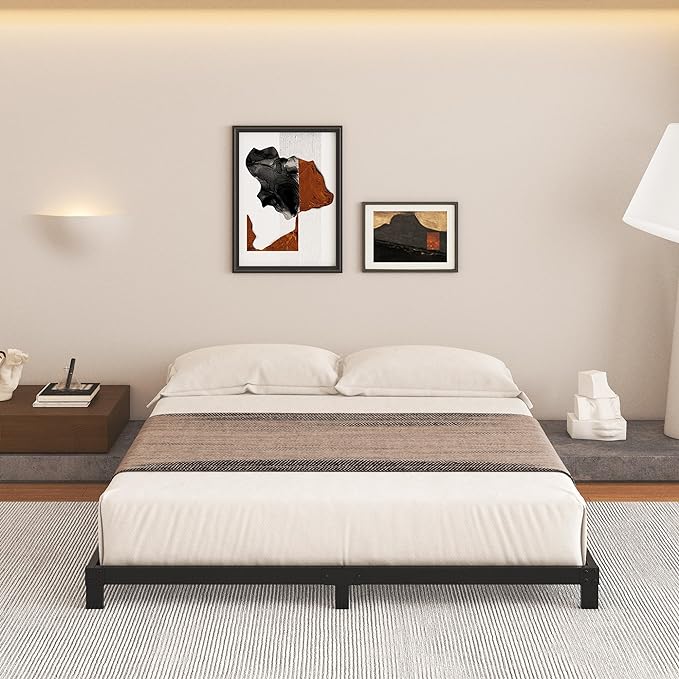 Cieemine 5 Inch Low King Size Bed Frame, Heavy Duty Bed Frame King Size Low Profile, No Box Spring Needed, Easy Assembly, Noise Free, Black