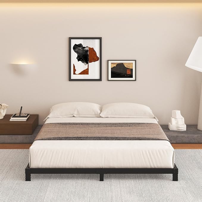 Cieemine 5 Inch Low Queen Bed Frame, Heavy Duty Bed Frame Queen Size Low Profile, No Box Spring Needed, Easy Assembly, Noise Free, Black